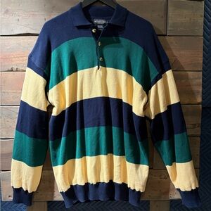 Striped Navy, Green, and Yellow Men's Sweater